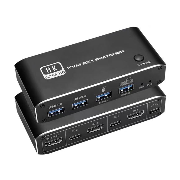 2-Way USB-C/ HDMI 8K KVM Switch 2-Port Type-C KVM Switcher Dual 8K HDMI KVM-UCHD86P2