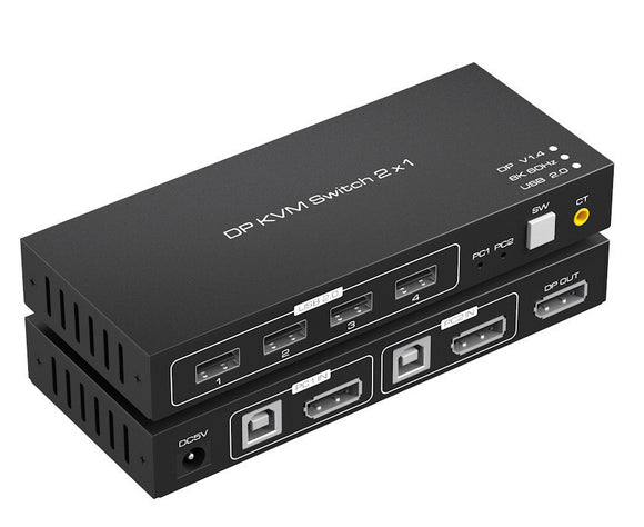 2-Way USB/ DP 4K KVM Switch USB/ DP KVM Switcher Dual DP 4K@60Hz KVM-U2DP462P