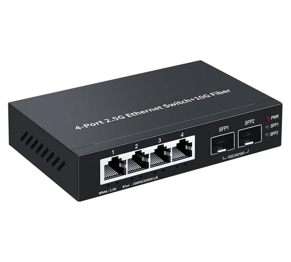2.5G Umanaged Ethernet Switch 4X 2.5G Ethernet Ports and 2X 10G SFP Fiber Ports GSW254-210F
