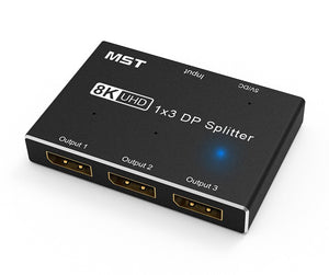 8K DP Splitter DisplayPort 1.4 to DisplayPort MST Hub DisplayPort Splitter 1 in 3 Out DPS813