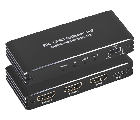 8K HDMI Splitter 1 in 2 Out 8K@60Hz HDMI 2.1 Splitter 1x2 Support 4K@120Hz HDSP1286-1