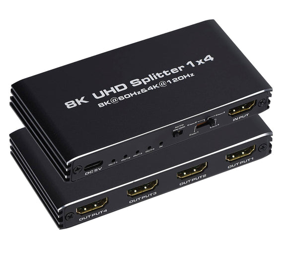 8K HDMI Splitter 1 in 4 Out 8K@60Hz HDMI 2.1 Splitter 1x4 Supports 4K@120Hz HDSP1486-1