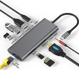 USB-C 9-in-1 Docking Station USB Type-C Multiport Hub Adapter HDMI 4K/ Gigabit RJ45 UCHD911