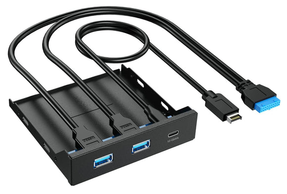 Front Panel 3.5 Inch Bay 3 Ports Hub with 1x USB-C 10Gbps + 2x USB-A 5Gbps Ports FU321C
