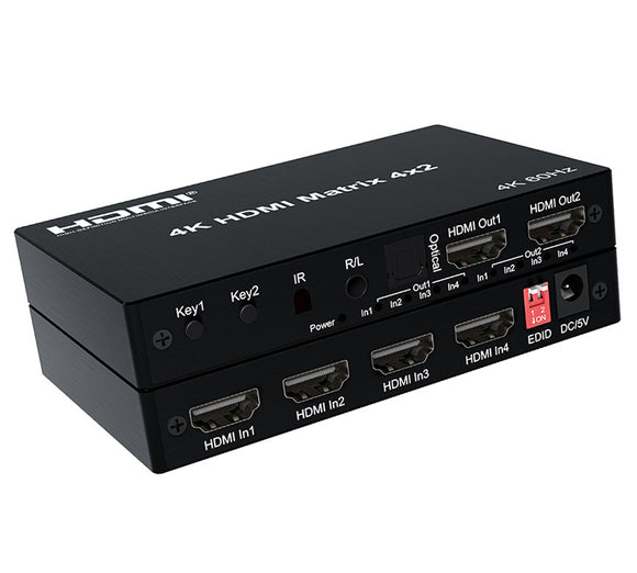 4K HDMI Matrix Switch 4 In 2 Out 4K@60Hz HDMI 2.0 Matrix 4 to 2/ 4x2 Switcher HDMX4642