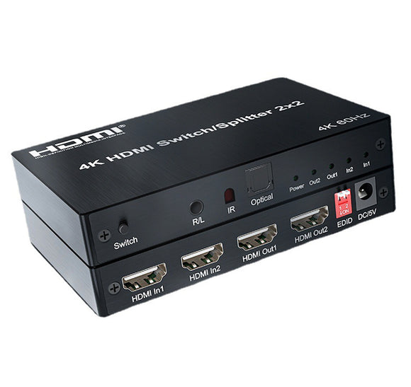 4K HDMI Splitter Switch 2 In 2 Out 4K@60Hz 2x2 HDMI 2.0 Switcher and Splitter HDSPW4622