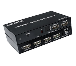 4K HDMI Splitter Switch 2 In 4 Out 4K@60Hz 2x4 HDMI 2.0 Switcher and Splitter HDSPW4624