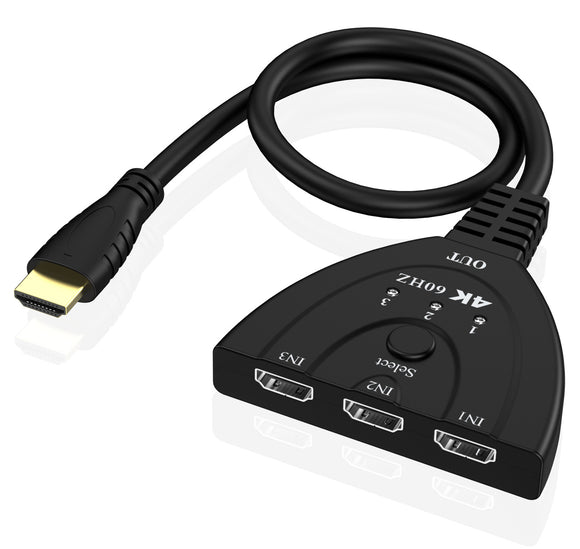 4K HDMI Switch 4K@60Hz HDMI Switcher Selector 3 In 1 Out with HDMI Cable HDSW3146