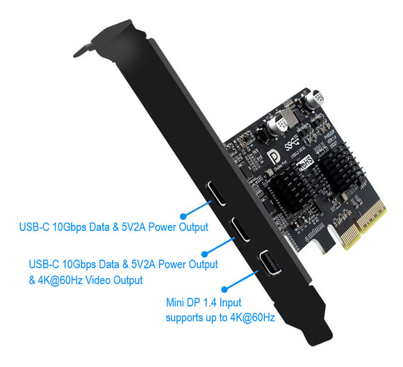 USB 3.2 Gen2 PCIe Expansion Card with USB-C 10Gbps Data/ 4K@60Hz Video Output PCIE-UCDP1046